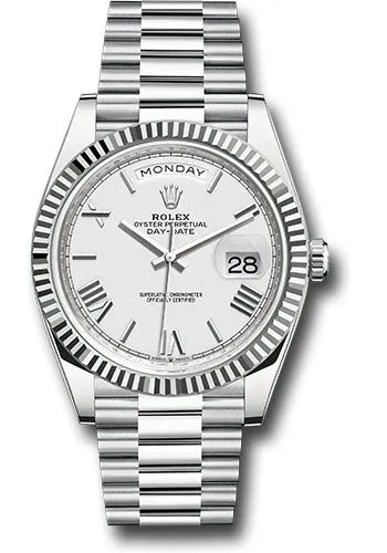   x Platinum Day-Date 40 Watch - Fluted Bezel - White Roman Dial - President Bracelet - 228236 wrp Day-Date Watches Affordable Day-Date Watch