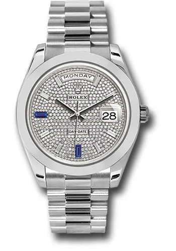   x Platinum Day-Date 40 Watch - Smooth Bezel - Diamond And Sapphire Paved Diamond Dial - President Bracelet - 228206 dp7d2sp Day-Date Watches Affordable Day-Date Watch