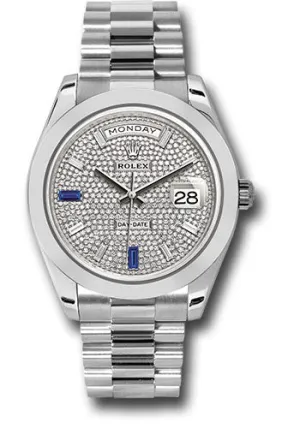   x Platinum Day-Date 40 Watch - Smooth Bezel - Diamond And Sapphire Paved Diamond Dial - President Bracelet - 228206 dp7d2sp Day-Date Watches Affordable Day-Date Watch