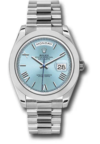   x Platinum Day-Date 40 Watch - Smooth Bezel - Ice Blue Roman Dial - President Bracelet - 228206 ibrp Day-Date Watches Affordable Day-Date Watch