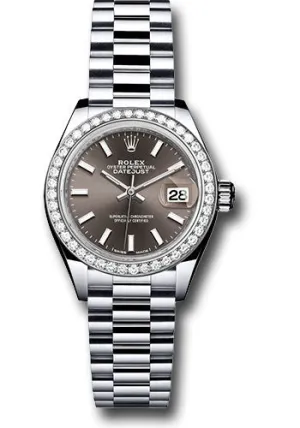   x Platinum Lady-Datejust 28 Watch - 44 Diamond Bezel - Dark Grey Index Dial - President Bracelet - 279136RBR dkgip Datejust watch for sale   x Datejust watch