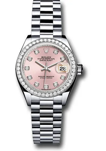   x Platinum Lady-Datejust 28 Watch - 44 Diamond Bezel - Pink Diamond Dial - President Bracelet - 279136RBR pdp Datejust watch for sale   x Datejust watch