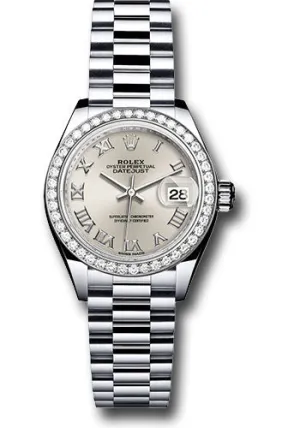   x Platinum Lady-Datejust 28 Watch - 44 Diamond Bezel - Silver Roman Dial - President Bracelet - 279136RBR srp Datejust watch for sale   x Datejust watch