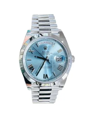   x President 40 Day-Date 228206 Platinum Ice Blue Roman Dial UNWORN Box/Papers   x day?date watch day date waterproof watch
