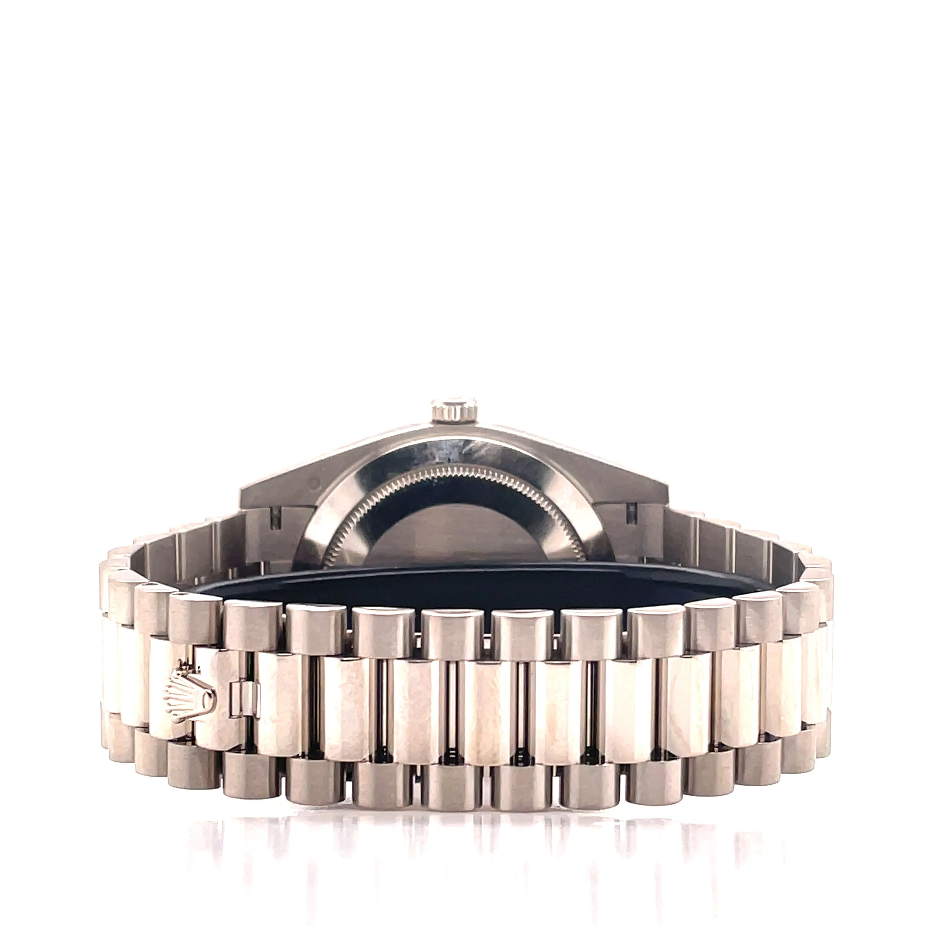   x President Day-Date 40 228239 18k White Gold Fluted Bezel Black Index Dial Box and Papers