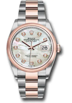   x Steel and Everose   sor Datejust 36 Watch - Domed Bezel - White Mother-Of-Pearl Diamond Dial - Oyster Bracelet - 126201 mdo Datejust watch for sale   x Datejust watch