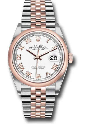   x Steel and Everose   sor Datejust 36 Watch - Domed Bezel - White Roman Dial - Jubilee Bracelet - 126201 wrj Datejust watch for sale   x Datejust watch