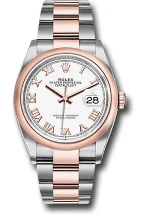   x Steel and Everose   sor Datejust 36 Watch - Domed Bezel - White Roman Dial - Oyster Bracelet - 126201 wro Datejust watch for sale   x Datejust watch