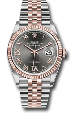   x Steel and Everose   sor Datejust 36 Watch - Fluted Bezel - Dark Rhodium Roman Dial - Jubilee Bracelet - 126231 dkrdr69j Datejust watch for sale   x Datejust watch