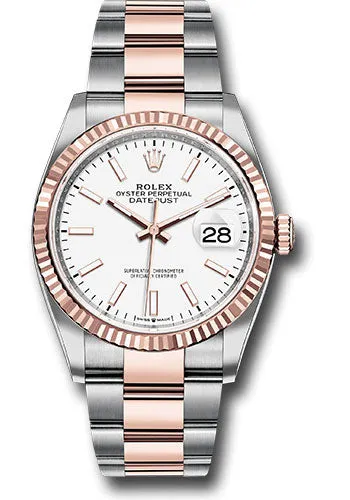   x Steel and Everose   sor Datejust 36 Watch - Fluted Bezel - White Index Dial - Oyster Bracelet - 126231 wio Datejust watch for sale   x Datejust watch