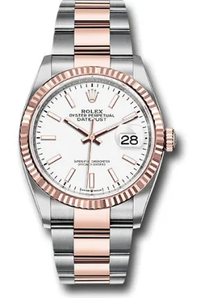  x Steel and Everose   sor Datejust 36 Watch - Fluted Bezel - White Index Dial - Oyster Bracelet - 126231 wio Datejust watch for sale   x Datejust watch