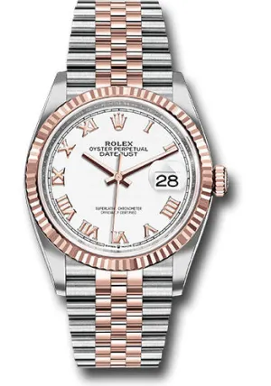   x Steel and Everose   sor Datejust 36 Watch - Fluted Bezel - White Roman Dial - Jubilee Bracelet - 126231 wrj Datejust watch for sale   x Datejust watch