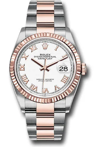   x Steel and Everose   sor Datejust 36 Watch - Fluted Bezel - White Roman Dial - Oyster Bracelet - 126231 wro Datejust watch for sale   x Datejust watch
