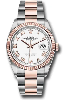   x Steel and Everose   sor Datejust 36 Watch - Fluted Bezel - White Roman Dial - Oyster Bracelet - 126231 wro Datejust watch for sale   x Datejust watch