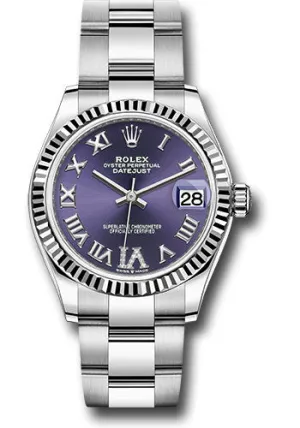   x Steel and White Gold Datejust 31 Watch - Fluted Bezel - Aubergine Roman Diamond 6 Dial - Oyster Bracelet 278274 aubdr6o Datejust watch for sale   x Datejust watch