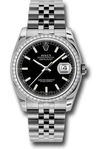   x Steel and White Gold Datejust 36 Watch - 52 Diamond Bezel - Black Index Dial - Jubilee Bracelet - 116244 bkij Datejust watch for sale   x Datejust watch