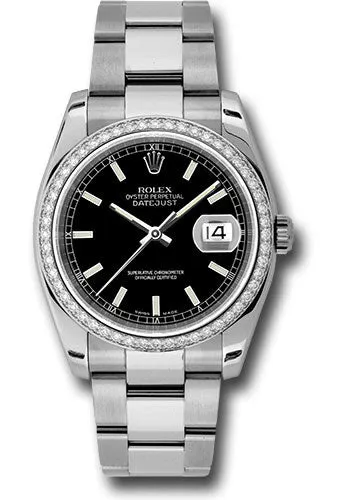   x Steel and White Gold Datejust 36 Watch - 52 Diamond Bezel - Black Index Dial - Oyster Bracelet - 116244 bkio Datejust watch for sale   x Datejust watch