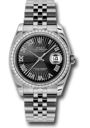   x Steel and White Gold Datejust 36 Watch - 52 Diamond Bezel - Black Sunbeam Roman Dial - Jubilee Bracelet - 116244 bksbrj Datejust watch for sale   x Datejust watch