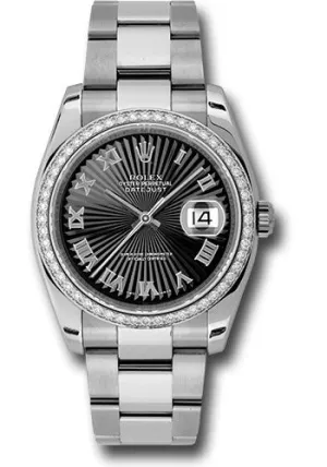  x Steel and White Gold Datejust 36 Watch - 52 Diamond Bezel - Black Sunbeam Roman Dial - Oyster Bracelet - 116244 bksbro Datejust watch for sale   x Datejust watch