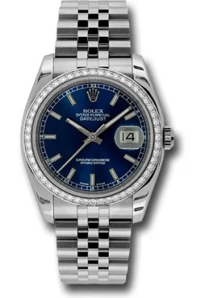   x Steel and White Gold Datejust 36 Watch - 52 Diamond Bezel - Blue Index Dial - Jubilee Bracelet - 116244 blij Datejust watch for sale   x Datejust watch