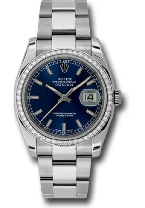   x Steel and White Gold Datejust 36 Watch - 52 Diamond Bezel - Blue Index Dial - Oyster Bracelet - 116244 blio Datejust watch for sale   x Datejust watch
