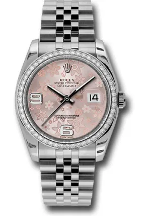   x Steel and White Gold Datejust 36 Watch - 52 Diamond Bezel - Pink Floral Arabic Dial - Jubilee Bracelet - 116244  pfaj Datejust watch for sale   x Datejust watch