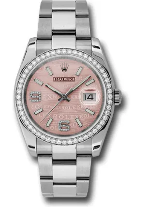   x Steel and White Gold Datejust 36 Watch - 52 Diamond Bezel - Pink Wave Diamond 6 And 9 Arabic Dial - Oyster Bracelet - 116244  pwdao Datejust watch for sale   x Datejust watch