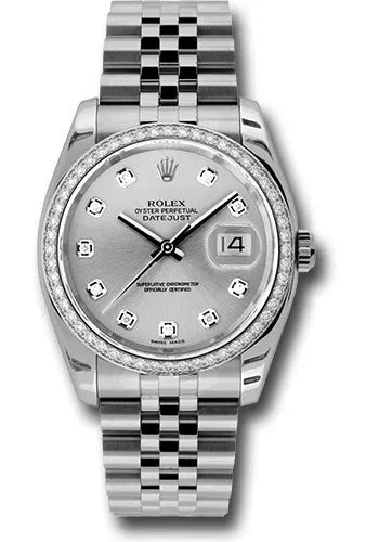   x Steel and White Gold Datejust 36 Watch - 52 Diamond Bezel - Silver Diamond Dial - Jubilee Bracelet - 116244 sdj Datejust watch for sale   x Datejust watch