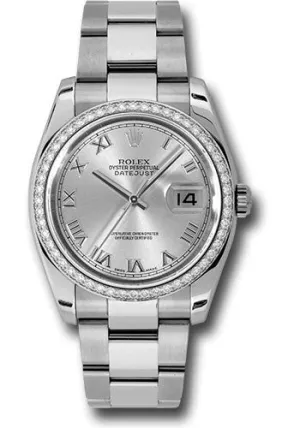   x Steel and White Gold Datejust 36 Watch - 52 Diamond Bezel - Silver Roman Dial - Oyster Bracelet - 116244 sro Datejust watch for sale   x Datejust watch