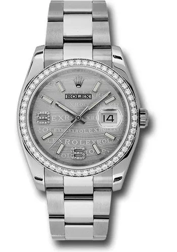   x Steel and White Gold Datejust 36 Watch - 52 Diamond Bezel - Silver Wave Diamond 6 And 9 Arabic Dial - Oyster Bracelet - 116244  swdao Datejust watch for sale   x Datejust watch