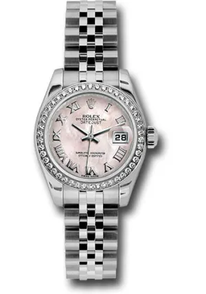   x Steel and White Gold Lady Datejust 26 Watch - 46 Diamond Bezel - Pink Mother-Of-Pearl Roman Dial - Jubilee Bracelet - 179384 pmrj Datejust watch for sale   x Datejust watch