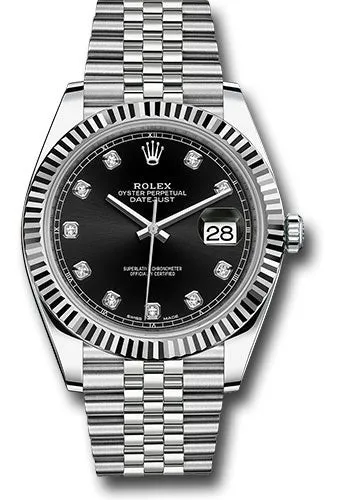   x Steel and White Gold   sor Datejust 41 Watch - Fluted Bezel - Black Diamond Dial - Jubilee Bracelet - 126334 bkdj Datejust watch for sale   x Datejust watch