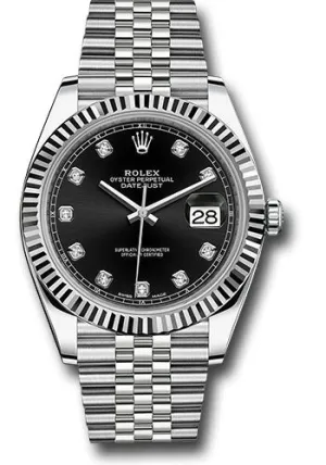   x Steel and White Gold   sor Datejust 41 Watch - Fluted Bezel - Black Diamond Dial - Jubilee Bracelet - 126334 bkdj Datejust watch for sale   x Datejust watch
