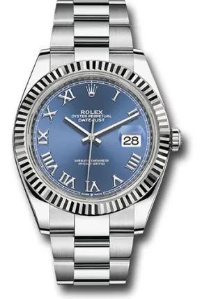   x Steel and White Gold   sor Datejust 41 Watch - Fluted Bezel - Blue Roman Dial - Oyster Bracelet - 126334 blro Datejust watch for sale   x Datejust watch