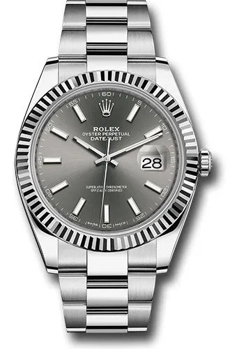   x Steel and White Gold   sor Datejust 41 Watch - Fluted Bezel - Dark Rhodium Index Dial - Oyster Bracelet - 126334 dkrio Datejust watch for sale   x Datejust watch