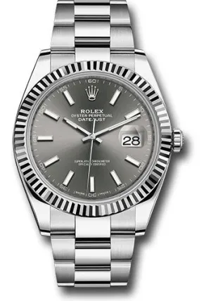   x Steel and White Gold   sor Datejust 41 Watch - Fluted Bezel - Dark Rhodium Index Dial - Oyster Bracelet - 126334 dkrio Datejust watch for sale   x Datejust watch