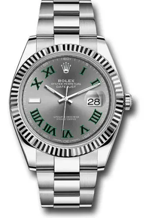   x Steel and White Gold   sor Datejust 41 Watch - Fluted Bezel - Slate Green Roman Dial - Oyster Bracelet - 126334 slgro Datejust watch for sale   x Datejust watch
