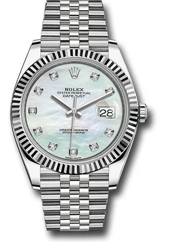   x Steel and White Gold   sor Datejust 41 Watch - Fluted Bezel - White Mother-Of-Pearl Diamond Dial - Jubilee Bracelet - 126334 wmdj Datejust watch for sale   x Datejust watch