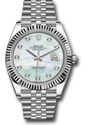   x Steel and White Gold   sor Datejust 41 Watch - Fluted Bezel - White Mother-Of-Pearl Diamond Dial - Jubilee Bracelet - 126334 wmdj Datejust watch for sale   x Datejust watch