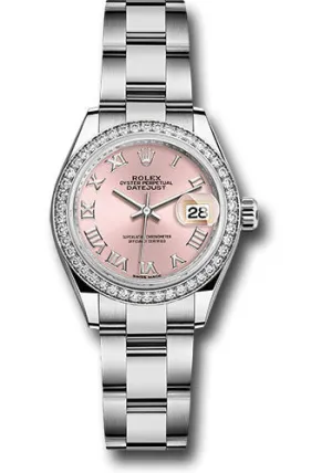   x Steel and White Gold   sor Lady-Datejust 28 Watch - 44 Diamond Bezel - Pink Roman Dial - Oyster Bracelet - 279384RBR pro Datejust watch for sale   x Datejust watch