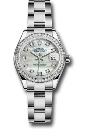   x Steel and White Gold   sor Lady-Datejust 28 Watch - 44 Diamond Bezel - White Mother-Of-Pearl Diamond Dial - Oyster Bracelet - 279384RBR mdo Datejust watch for sale   x Datejust watch