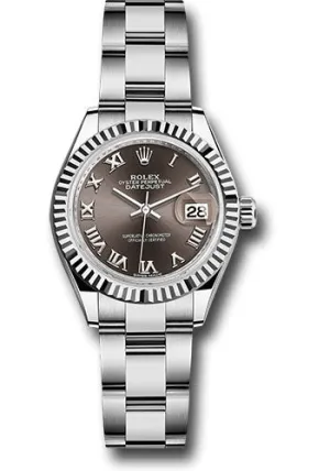   x Steel and White Gold   sor Lady-Datejust 28 Watch - Fluted Bezel - Dark Grey Roman Dial - Oyster Bracelet - 279174 dgro Datejust watch for sale   x Datejust watch