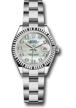  x Steel and White Gold   sor Lady-Datejust 28 Watch - Fluted Bezel - White Mother-Of-Pearl Diamond Dial - Oyster Bracelet - 279174 mdo Datejust watch for sale   x Datejust watch