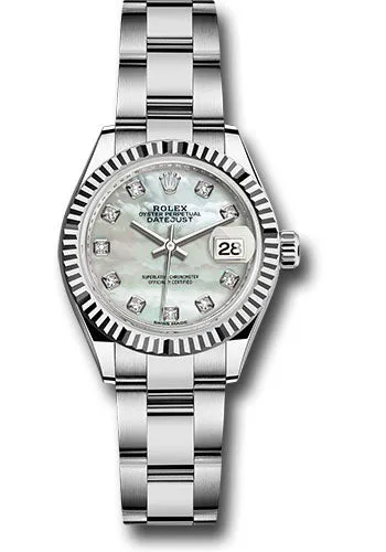   x Steel and White Gold   sor Lady-Datejust 28 Watch - Fluted Bezel - White Mother-Of-Pearl Diamond Dial - Oyster Bracelet - 279174 mdo Datejust watch for sale   x Datejust watch