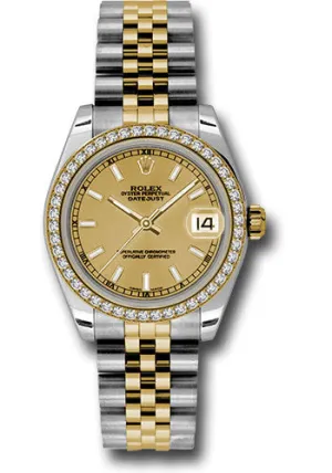   x Steel and Yellow Gold Datejust 31 Watch - 46 Diamond Bezel - Champagne Index Dial - Jubilee Bracelet 178383 chij Datejust watch for sale   x Datejust watch
