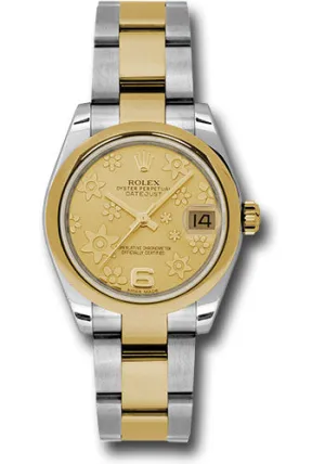   x Steel and Yellow Gold Datejust 31 Watch - Domed Bezel - Champagne Floral Motif Dial - Oyster Bracelet 178243 chfo Datejust watch for sale   x Datejust watch