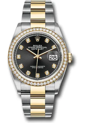   x Steel and Yellow Gold   sor Datejust 36 Watch - Diamond Bezel - Black Diamond Dial - Oyster Bracelet - 126283RBR bkdo Datejust watch for sale   x Datejust watch