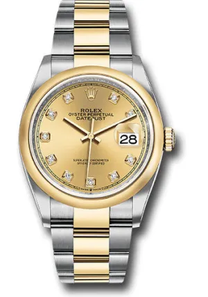   x Steel and Yellow Gold   sor Datejust 36 Watch - Domed Bezel - Champagne Diamond Dial - Oyster Bracelet - 126203 chdo Datejust watch for sale   x Datejust watch