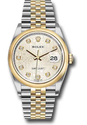   x Steel and Yellow Gold   sor Datejust 36 Watch - Domed Bezel - Silver Jubilee Diamond Dial - Jubilee Bracelet - 126203 sjdj Datejust watch for sale   x Datejust watch