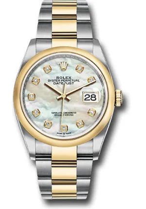   x Steel and Yellow Gold   sor Datejust 36 Watch - Domed Bezel - White Mother-Of-Pearl Diamond Dial - Oyster Bracelet - 126203 mdo Datejust watch for sale   x Datejust watch